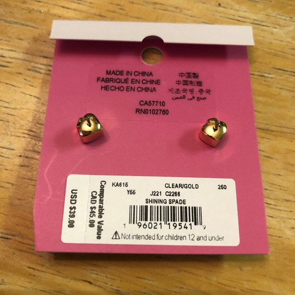 Kate Spade Gold Plated Shining Spade Stud Earrings Cubic Zirconia Accents NWT - Picture 10 of 11